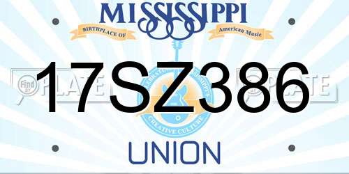 17SZ386 Mississippi License Plate