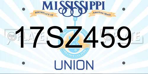 17SZ459 Mississippi License Plate