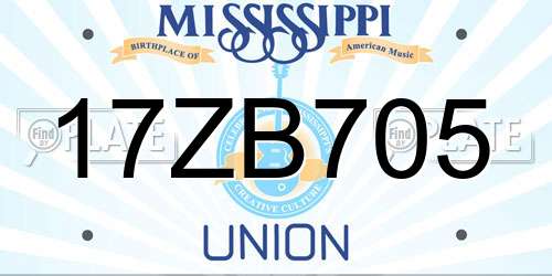 17ZB705 Mississippi License Plate