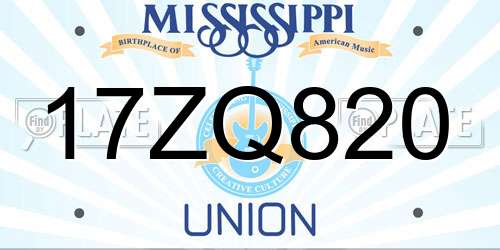 17ZQ820 Mississippi License Plate