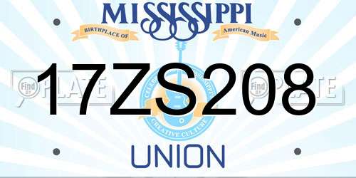 17ZS208 Mississippi License Plate