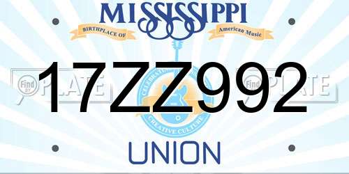 17ZZ992 Mississippi License Plate