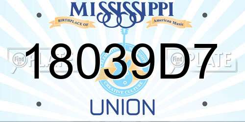 18039D7 Mississippi License Plate