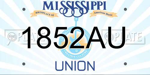 1852AU Mississippi License Plate