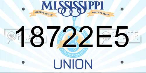 18722E5 Mississippi License Plate