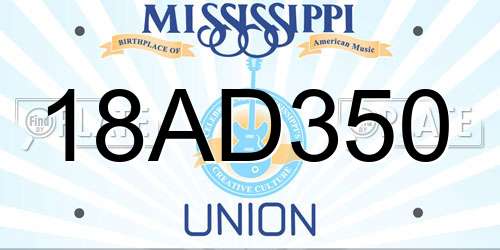 18AD350 Mississippi License Plate