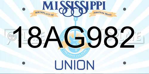 18AG982 Mississippi License Plate
