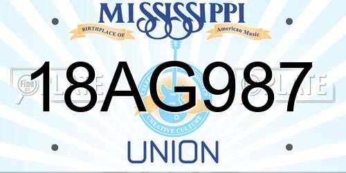 18AG987 Mississippi License Plate