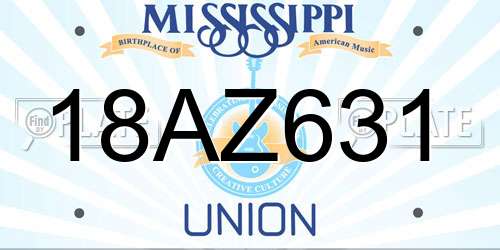 18AZ631 Mississippi License Plate
