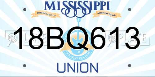 18BQ613 Mississippi License Plate
