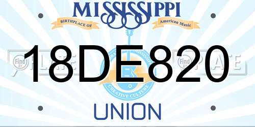 18DE820 Mississippi License Plate