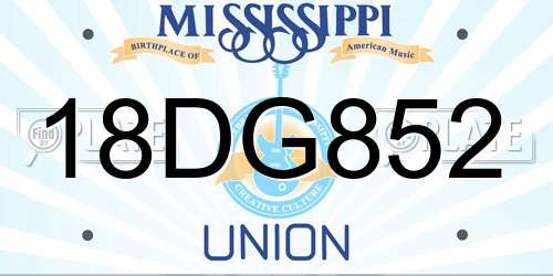 18DG852 Mississippi License Plate