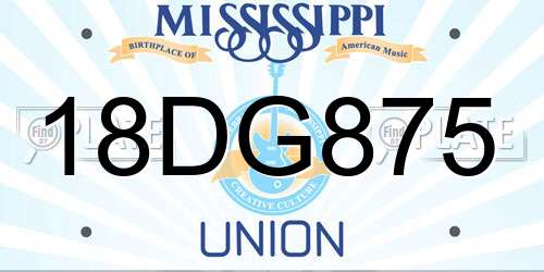 18DG875 Mississippi License Plate