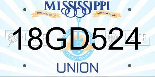 18GD524 Mississippi License Plate