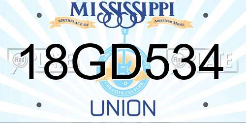 18GD534 Mississippi License Plate