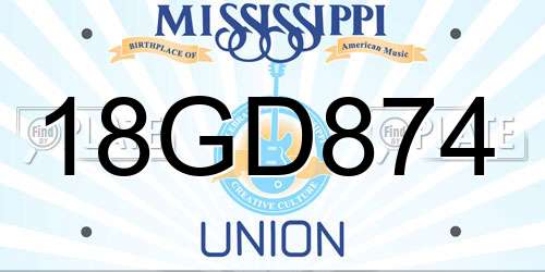 18GD874 Mississippi License Plate