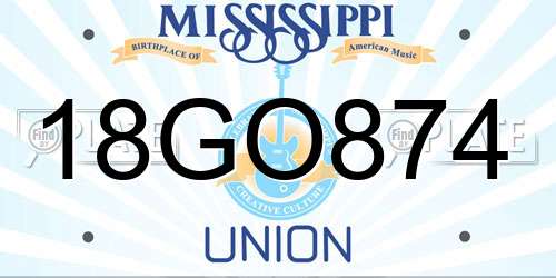 18GO874 Mississippi License Plate