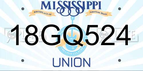 18GQ524 Mississippi License Plate