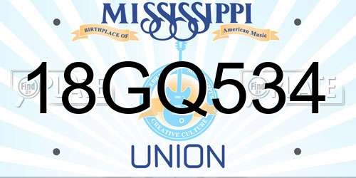 18GQ534 Mississippi License Plate