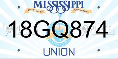 18GQ874 Mississippi License Plate