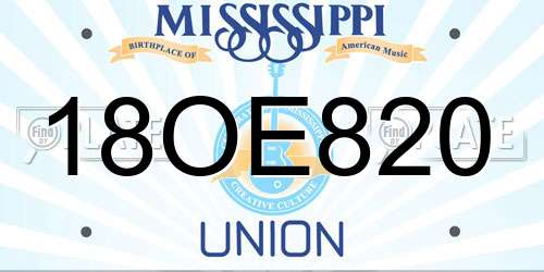 18OE820 Mississippi License Plate