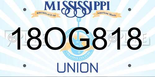 18OG818 Mississippi License Plate