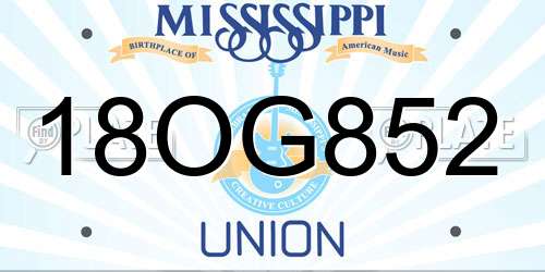 18OG852 Mississippi License Plate