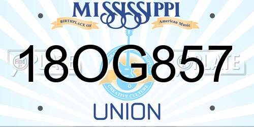 18OG857 Mississippi License Plate