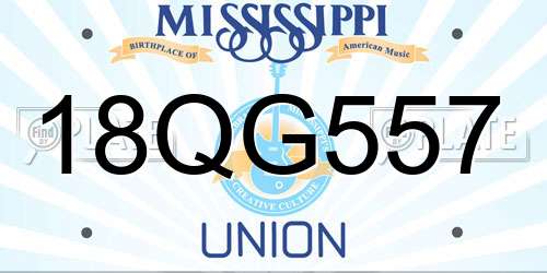 18QG557 Mississippi License Plate