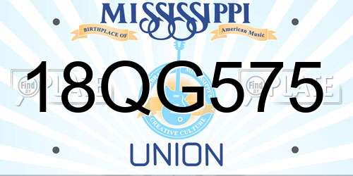 18QG575 Mississippi License Plate
