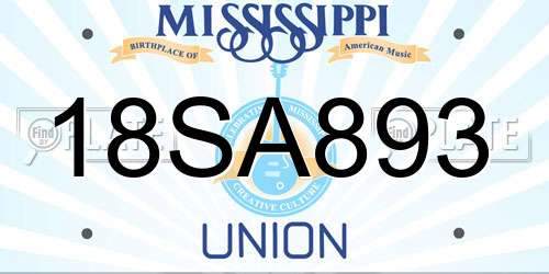 18SA893 Mississippi License Plate