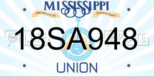 18SA948 Mississippi License Plate