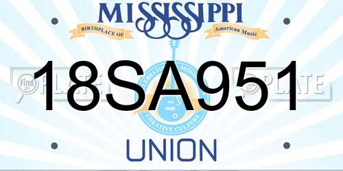 18SA951 Mississippi License Plate