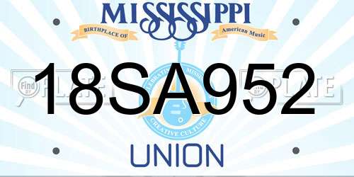 18SA952 Mississippi License Plate