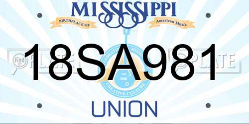 18SA981 Mississippi License Plate