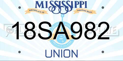 18SA982 Mississippi License Plate