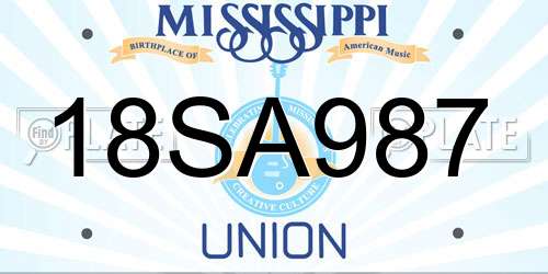 18SA987 Mississippi License Plate