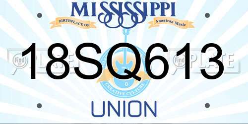 18SQ613 Mississippi License Plate
