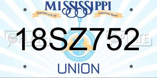 18SZ752 Mississippi License Plate