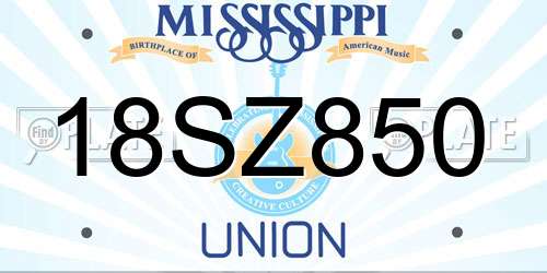 18SZ850 Mississippi License Plate