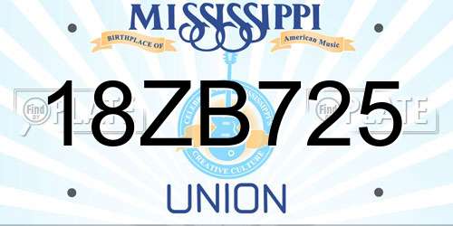 18ZB725 Mississippi License Plate