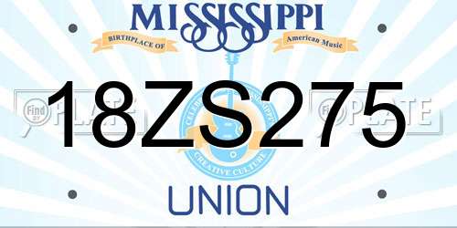 18ZS275 Mississippi License Plate