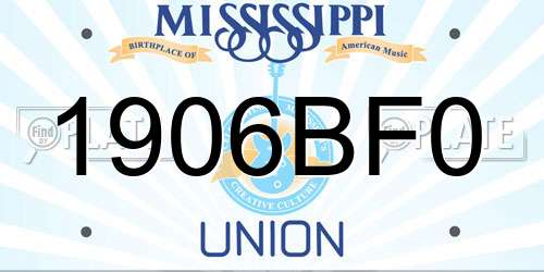 1906BF0 Mississippi License Plate