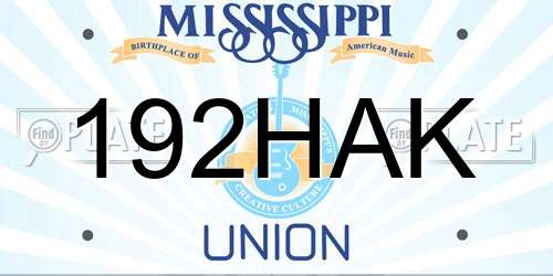 192HAK Mississippi License Plate