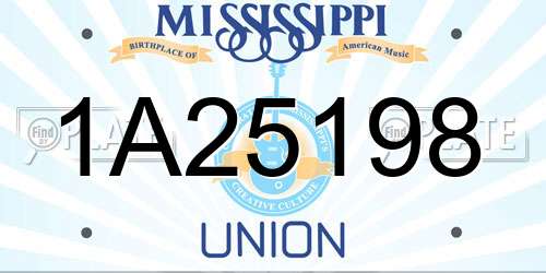 1A25198 Mississippi License Plate