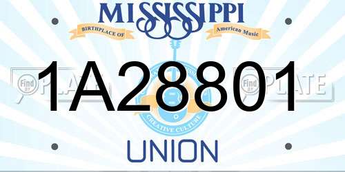 1A28801 Mississippi License Plate