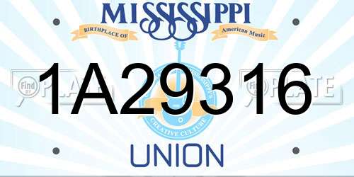 1A29316 Mississippi License Plate