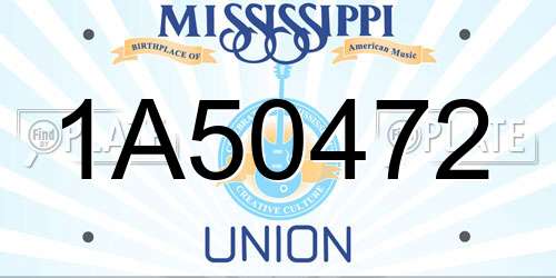 1A50472 Mississippi License Plate