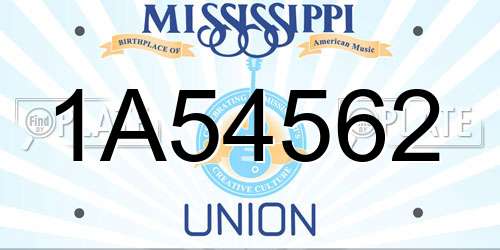 1A54562 Mississippi License Plate