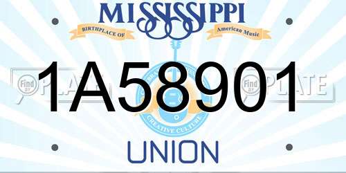 1A58901 Mississippi License Plate